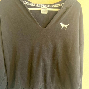 Womens PINK Black V Neck Hooded‎ Sweatshirt Hoodie